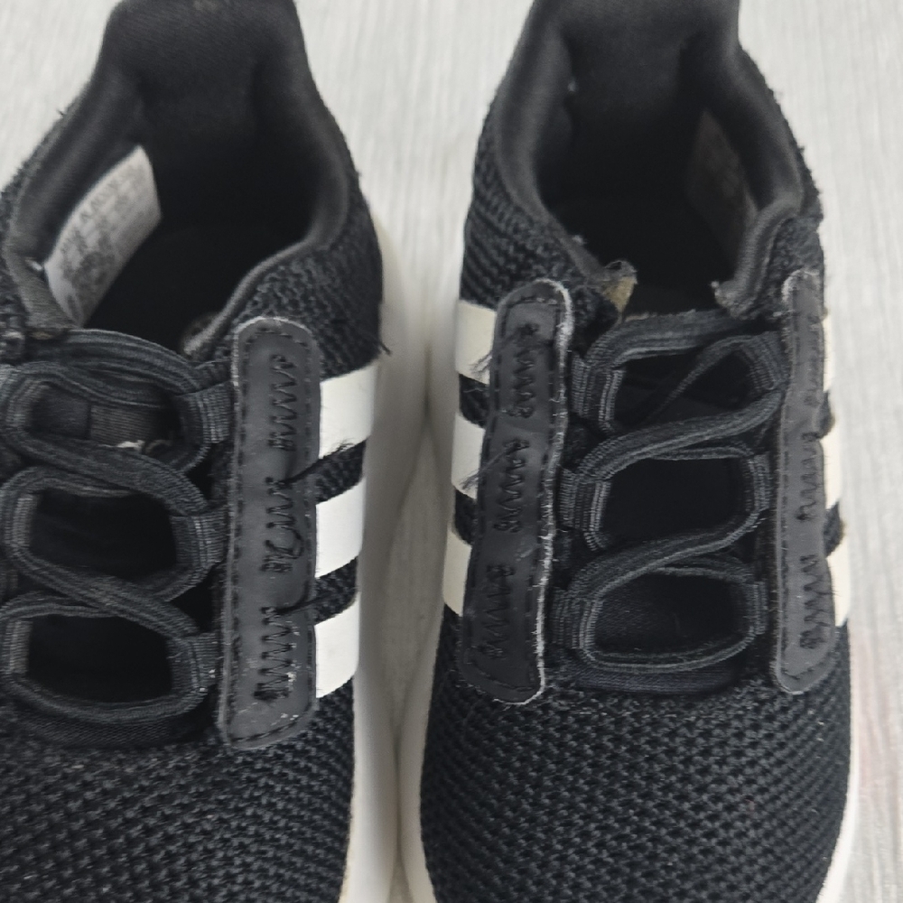 Kids Adidas Black White 3 Stripe‎ Mesh Sneakers Size 5K - Picture 14 of 15